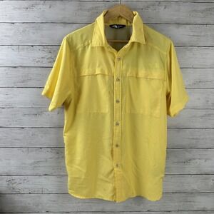 North Face Mens Shirt Medium Button Up Short‎ Sleeve Yellow Fishing Vented